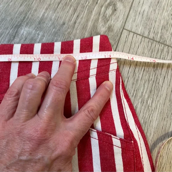 MANGO - MNG Suit Red & White Striped Mini Skirt w Zipper Cotton Linen Blend XS - Picture 13 of 13